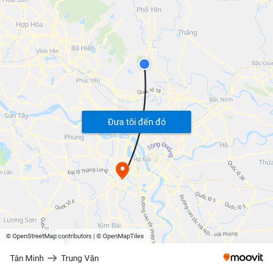 Tân Minh to Trung Văn map