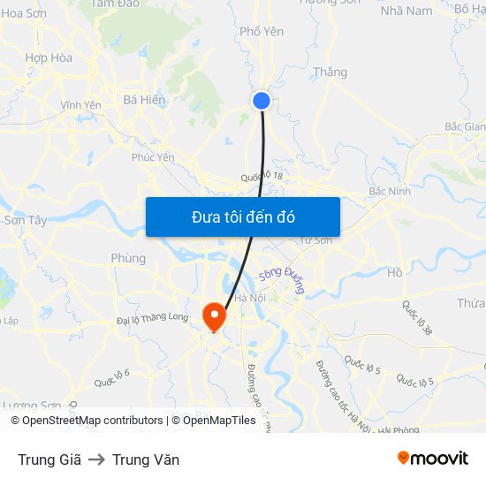 Trung Giã to Trung Văn map