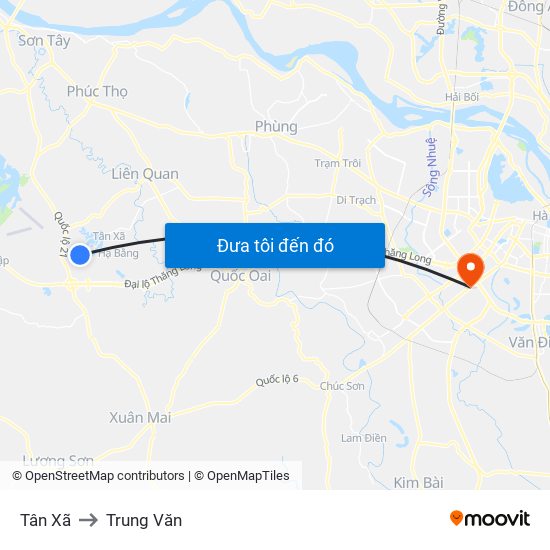 Tân Xã to Trung Văn map