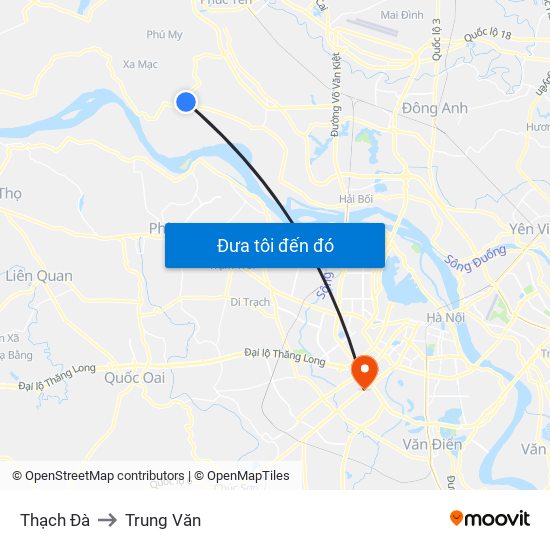 Thạch Đà to Trung Văn map