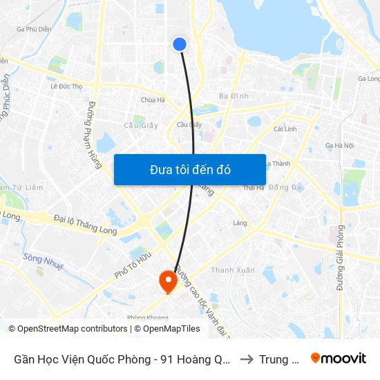 Gần Học Viện Quốc Phòng - 91 Hoàng Quốc Việt to Trung Văn map