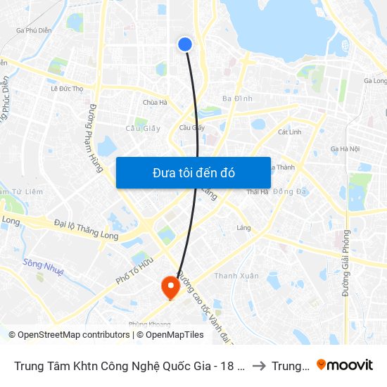 Trung Tâm Khtn Công Nghệ Quốc Gia - 18 Hoàng Quốc Việt to Trung Văn map