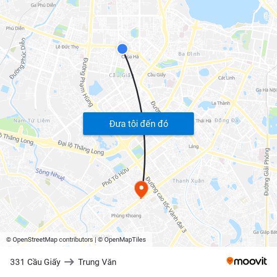 331 Cầu Giấy to Trung Văn map