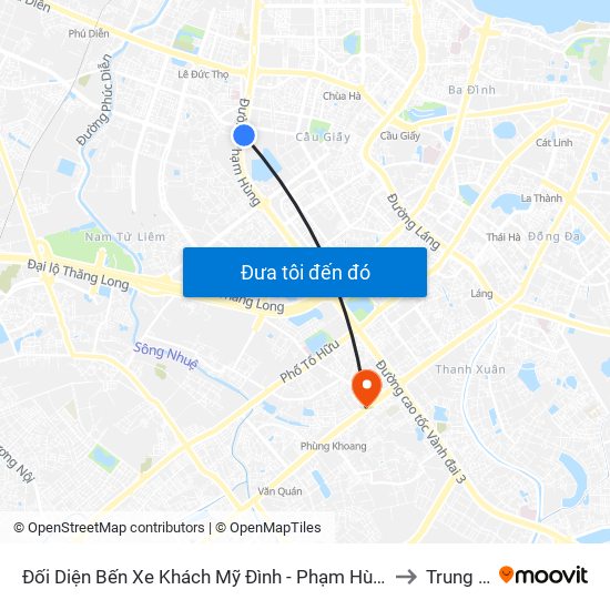 Đối Diện Bến Xe Khách Mỹ Đình - Phạm Hùng (Cột Trước) to Trung Văn map