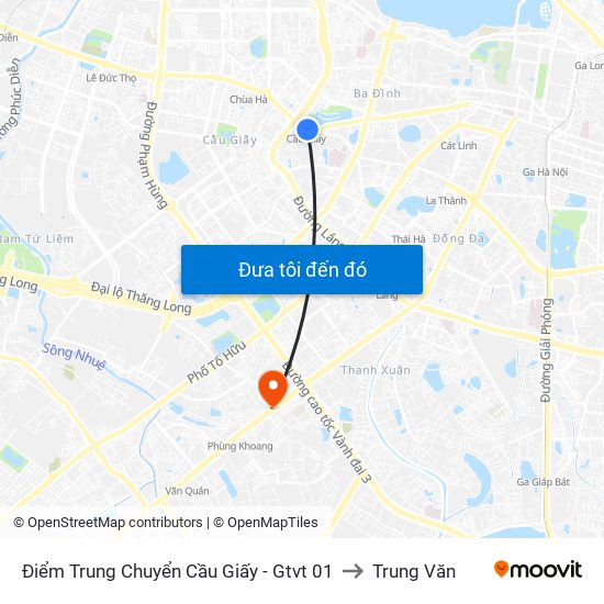 Điểm Trung Chuyển Cầu Giấy - Gtvt 01 to Trung Văn map