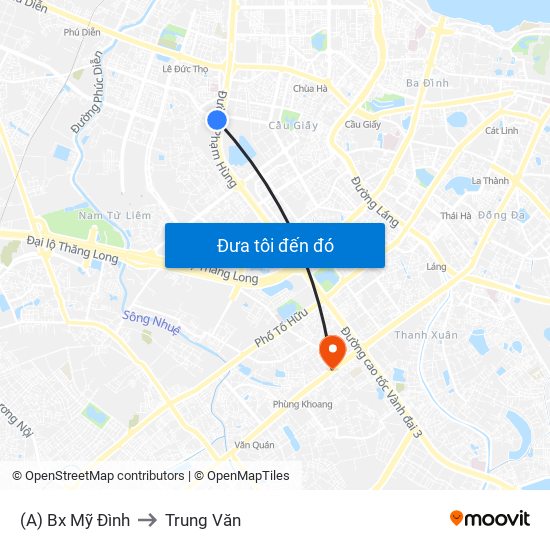 (A) Bx Mỹ Đình to Trung Văn map