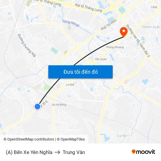 (A) Bến Xe Yên Nghĩa to Trung Văn map