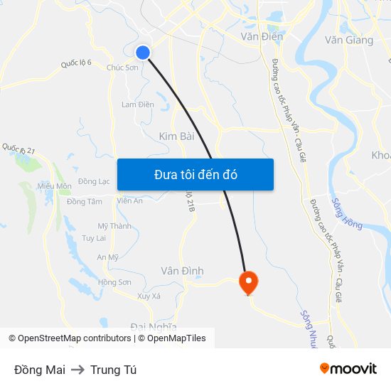 Đồng Mai to Trung Tú map