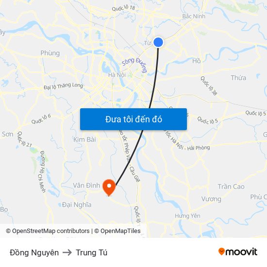 Đồng Nguyên to Trung Tú map