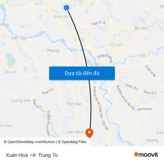 Xuân Hoà to Trung Tú map