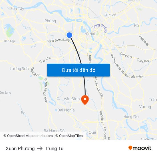 Xuân Phương to Trung Tú map