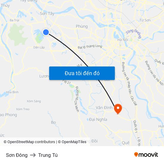 Sơn Đông to Trung Tú map