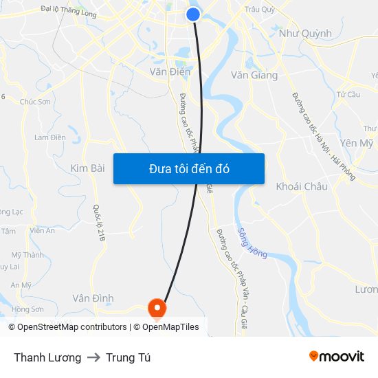 Thanh Lương to Trung Tú map