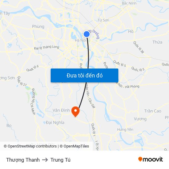 Thượng Thanh to Trung Tú map