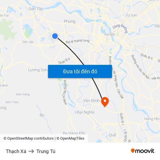 Thạch Xá to Trung Tú map