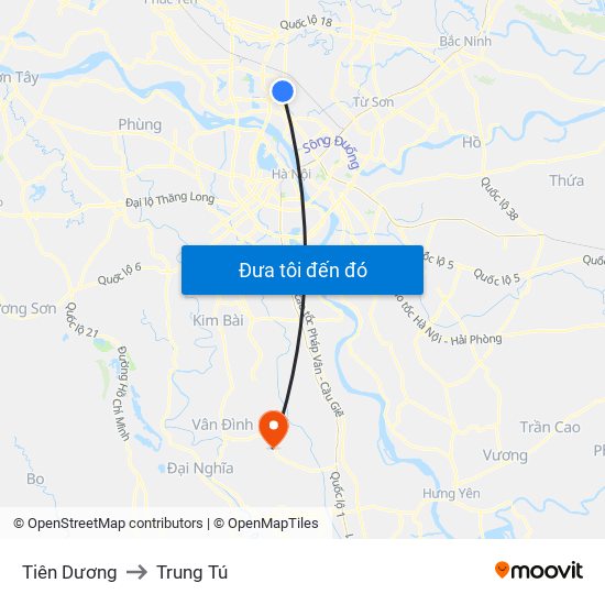 Tiên Dương to Trung Tú map