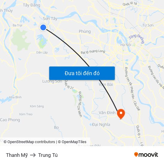 Thanh Mỹ to Trung Tú map