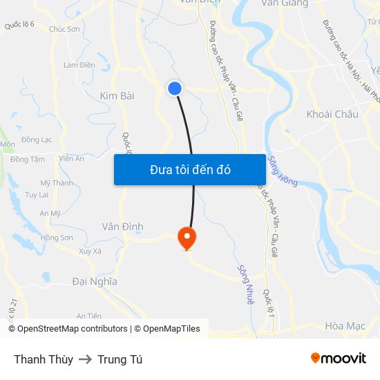 Thanh Thùy to Trung Tú map