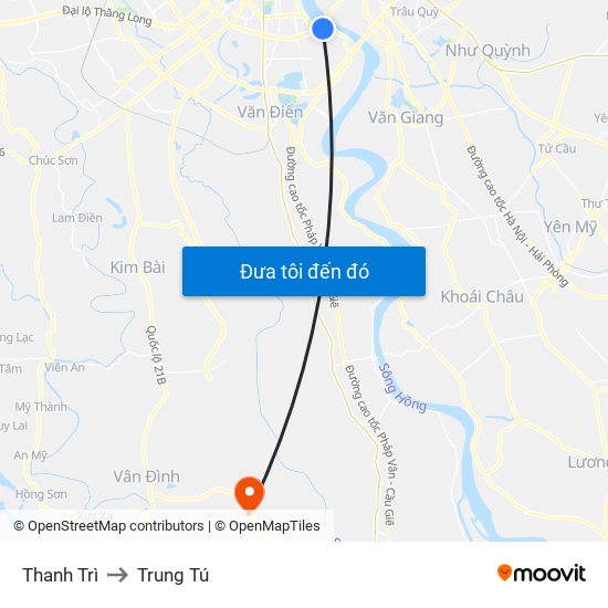 Thanh Trì to Trung Tú map