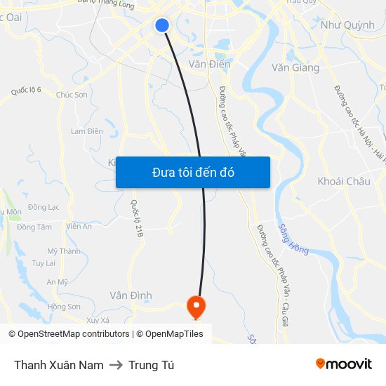 Thanh Xuân Nam to Trung Tú map