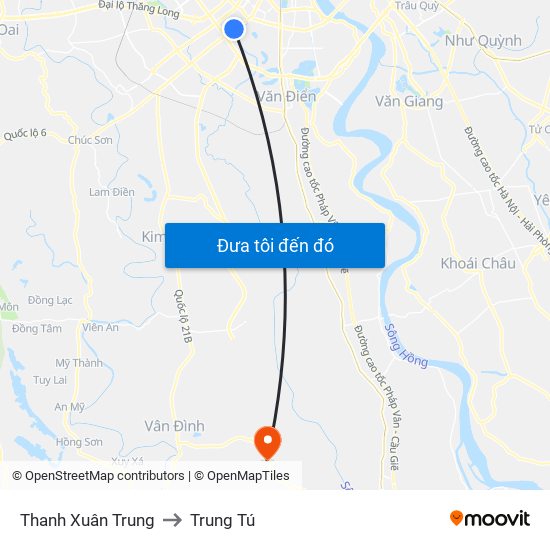 Thanh Xuân Trung to Trung Tú map