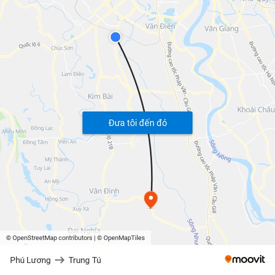 Phú Lương to Trung Tú map