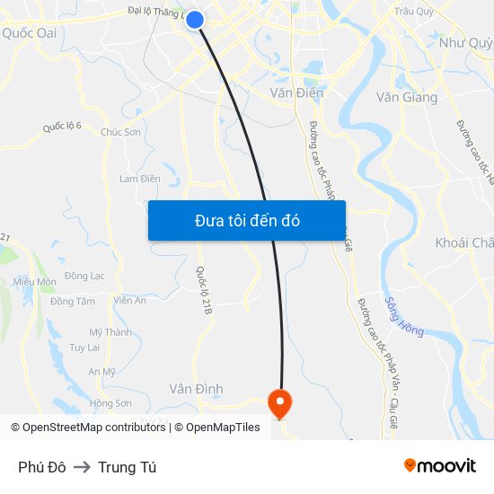 Phú Đô to Trung Tú map