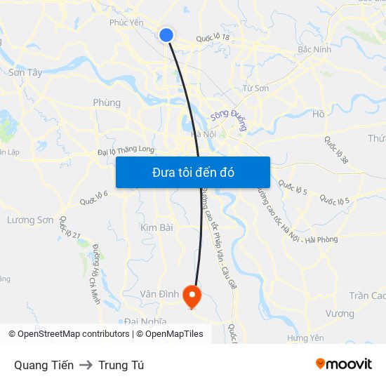 Quang Tiến to Trung Tú map