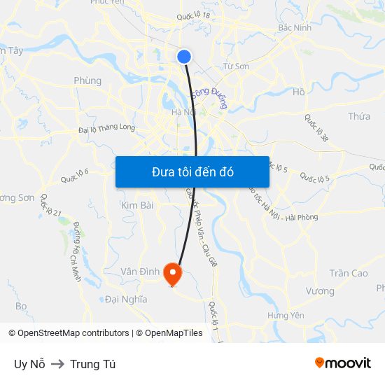 Uy Nỗ to Trung Tú map