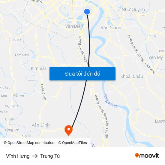 Vĩnh Hưng to Trung Tú map