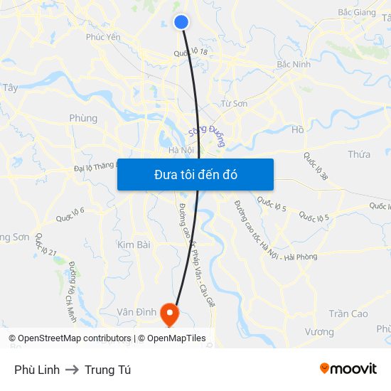 Phù Linh to Trung Tú map
