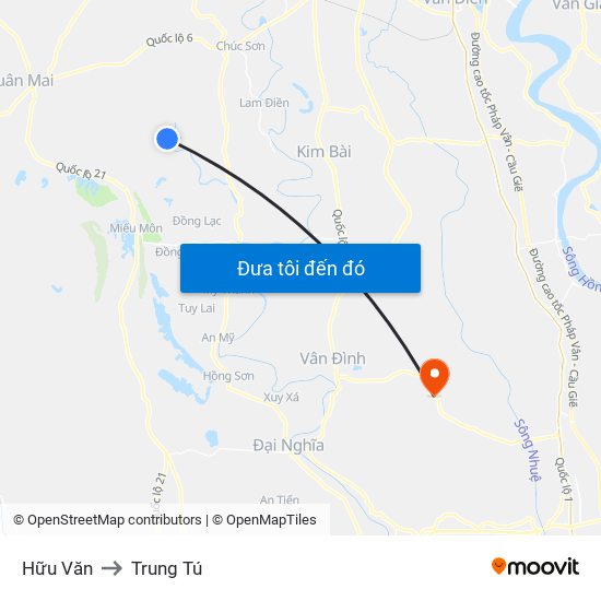 Hữu Văn to Trung Tú map