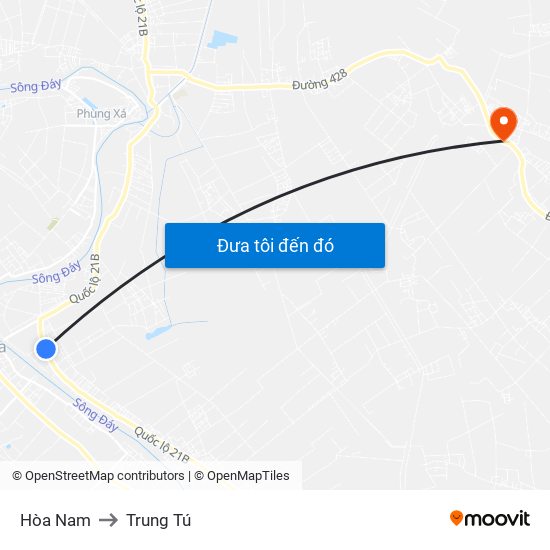 Hòa Nam to Trung Tú map