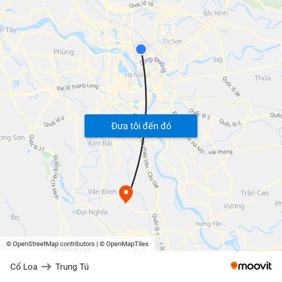 Cổ Loa to Trung Tú map