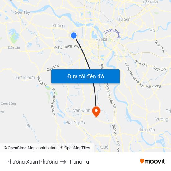 Phường Xuân Phương to Trung Tú map