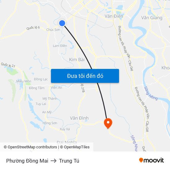 Phường Đồng Mai to Trung Tú map