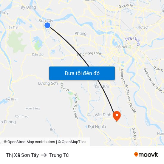 Thị Xã Sơn Tây to Trung Tú map