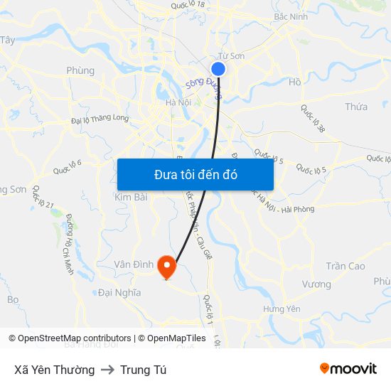 Xã Yên Thường to Trung Tú map