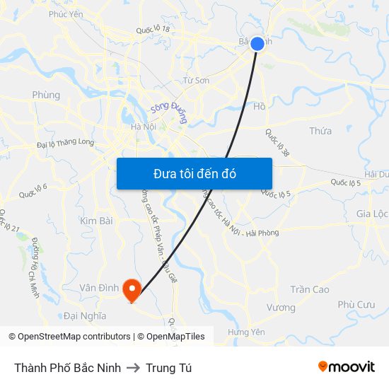 Thành Phố Bắc Ninh to Trung Tú map