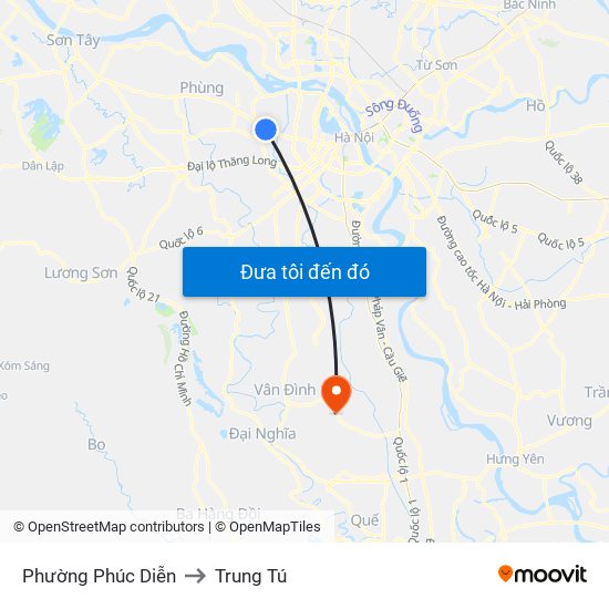 Phường Phúc Diễn to Trung Tú map