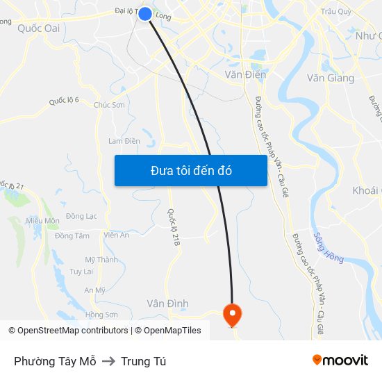 Phường Tây Mỗ to Trung Tú map