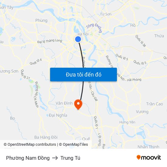 Phường Nam Đồng to Trung Tú map