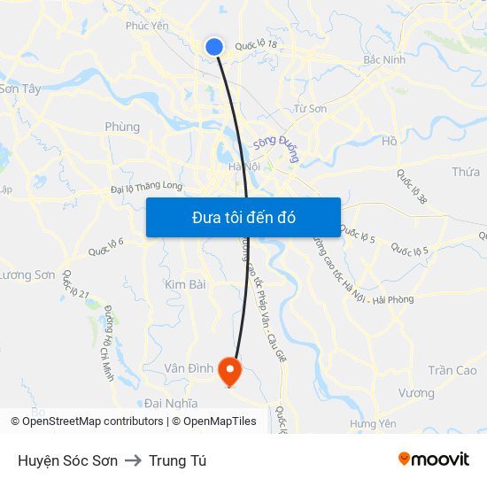 Huyện Sóc Sơn to Trung Tú map