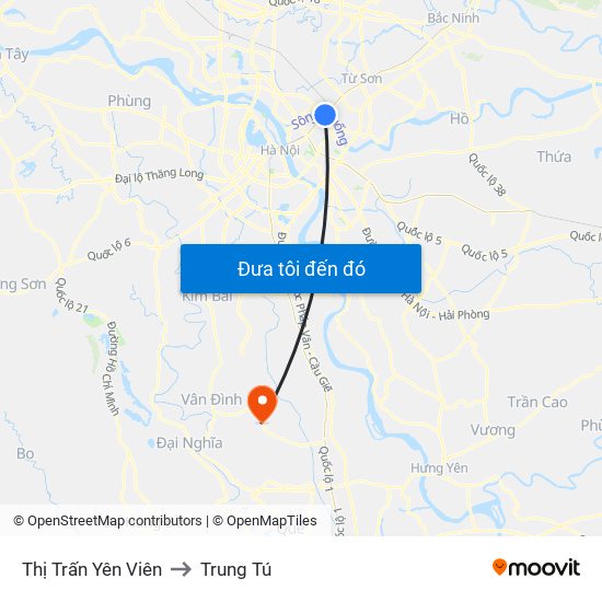 Thị Trấn Yên Viên to Trung Tú map