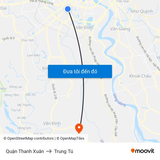 Quận Thanh Xuân to Trung Tú map