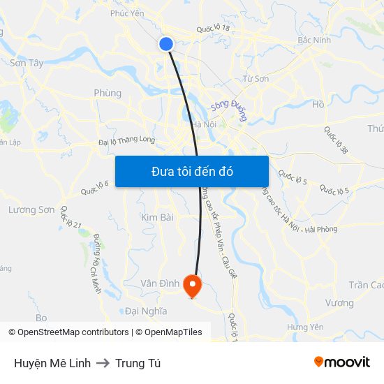 Huyện Mê Linh to Trung Tú map