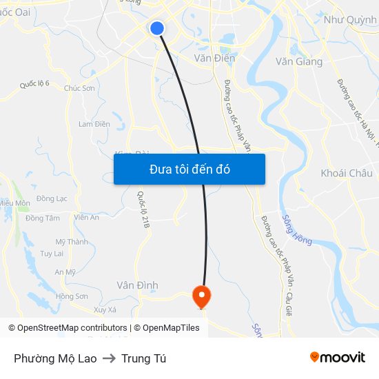 Phường Mộ Lao to Trung Tú map