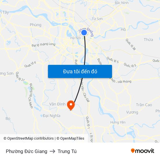Phường Đức Giang to Trung Tú map