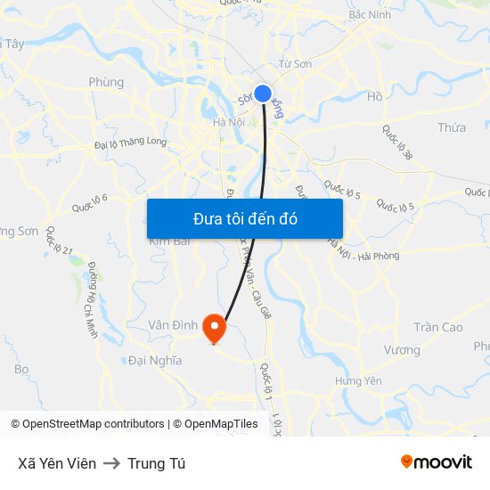 Xã Yên Viên to Trung Tú map