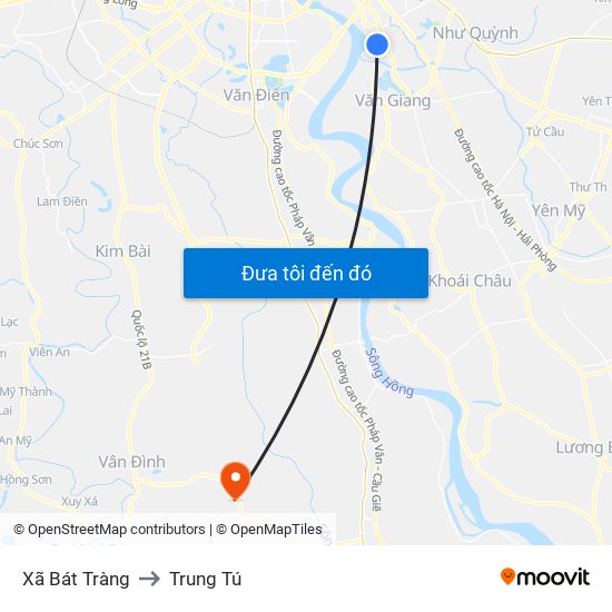 Xã Bát Tràng to Trung Tú map